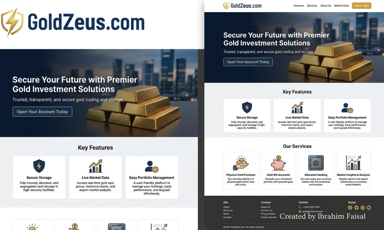 GoldZeus.com homepage showcasing its online platform and services.