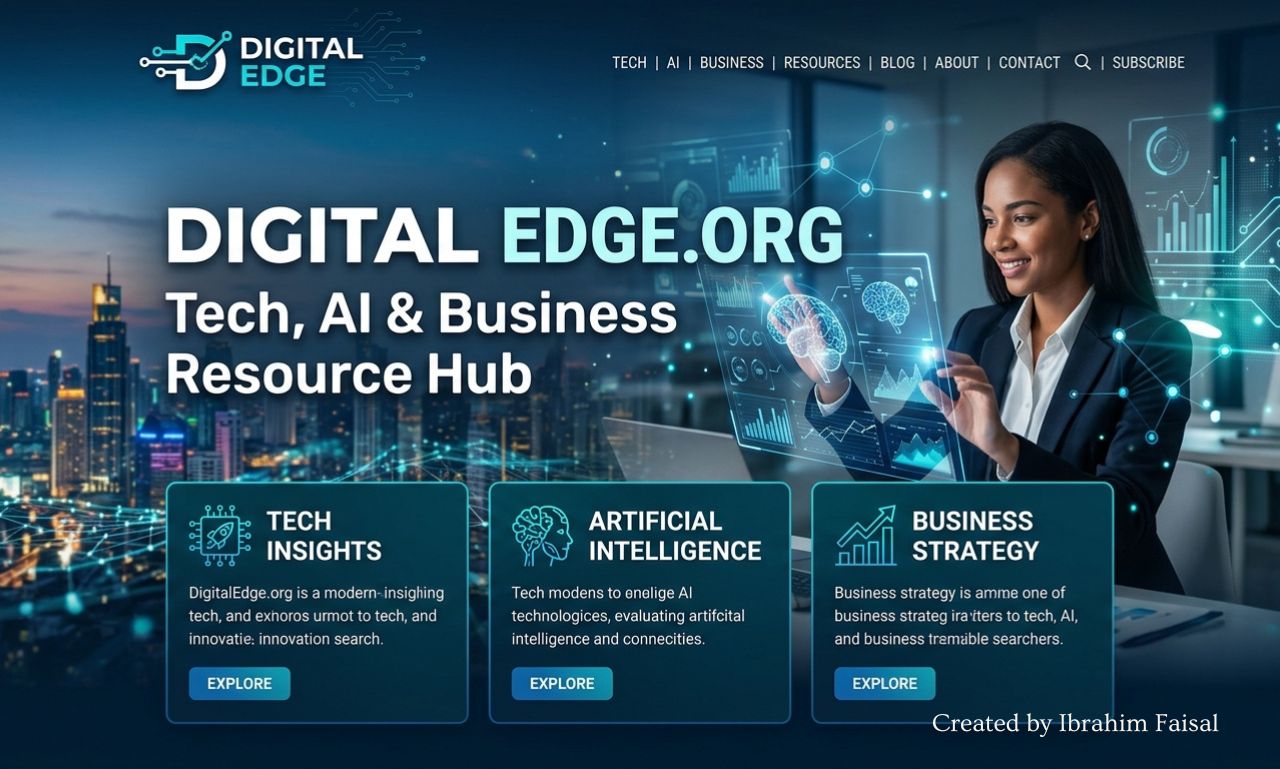 DigitalEdge.org homepage featuring technology, AI, business, and software articles.